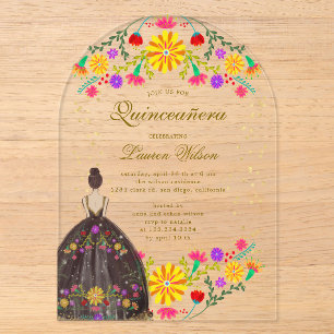 Invitación Colorida de Vestido Floral para Quincea