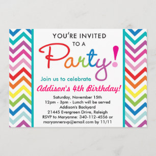 Invitación colorida del fiesta de Chevron