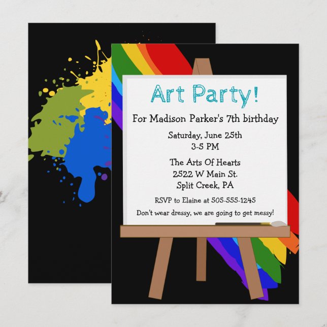 Invitación colorida del fiesta de la pintura (Anverso / Reverso)