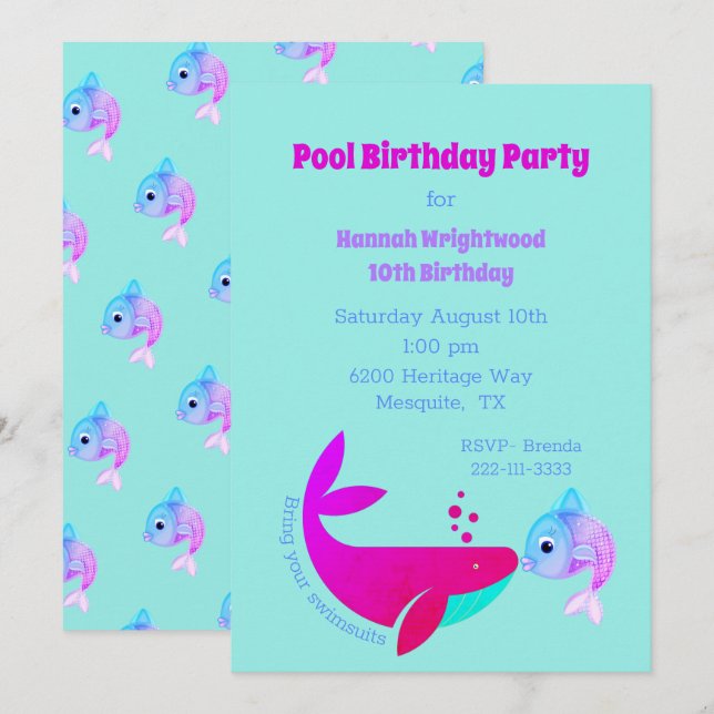 Invitación colorida del Fiesta de la piscina de cu (Anverso / Reverso)