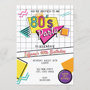 Invitación colorida del fiesta de los años 80