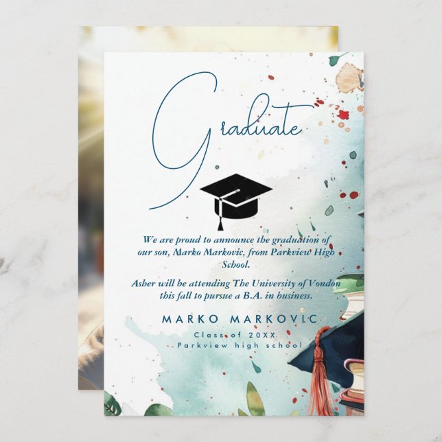 Invitación colorida del hijo de graduación I (Anverso / Reverso)