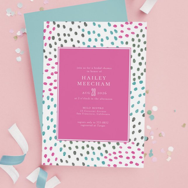 Invitación Colorida ducha colorida confetti Verde azulada pin (Subido por el creador)