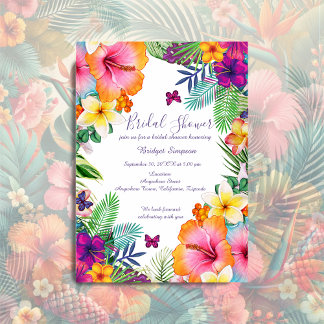 Invitación Colorida ducha tropical hawaiana Floral de novia