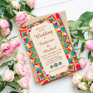 Invitación Colorida etnia mandarala audaz y brillante Boda