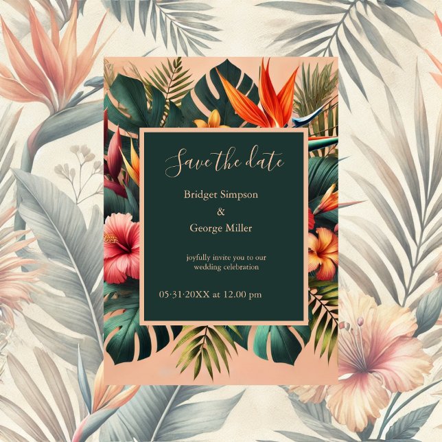 Invitación Colorida exótica tropical hawaiana salva la fecha (Subido por el creador)