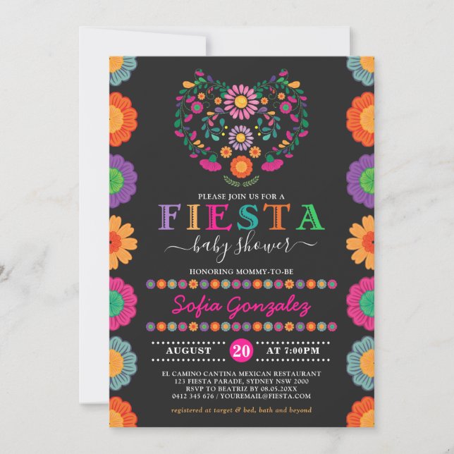Invitación Colorida Fiesta Baby Shower Flores Mexicanas (Anverso)