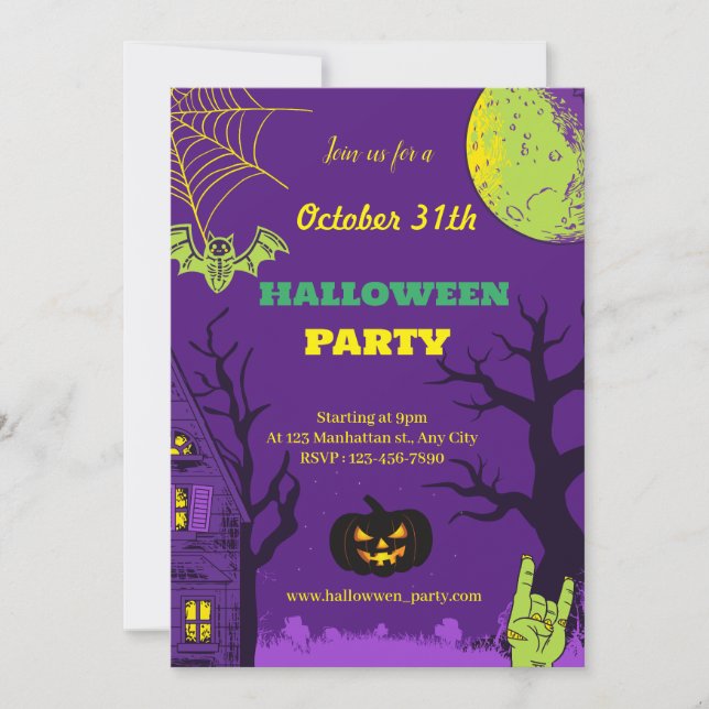 Invitación Colorida fiesta creativa divertida en Halloween (Anverso)