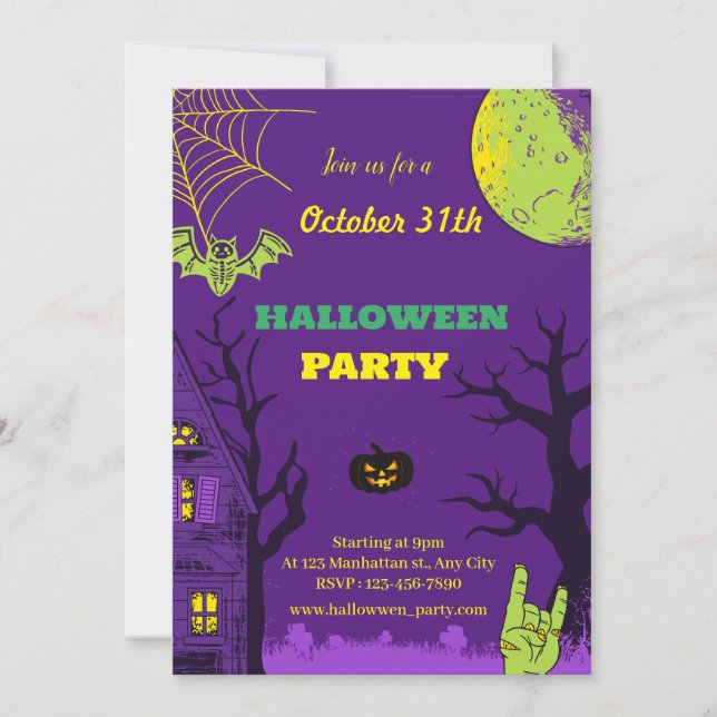 Invitación Colorida fiesta creativa divertida en Halloween (Anverso)