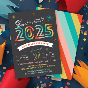Invitación Colorida fiesta de Año Nuevo 2025