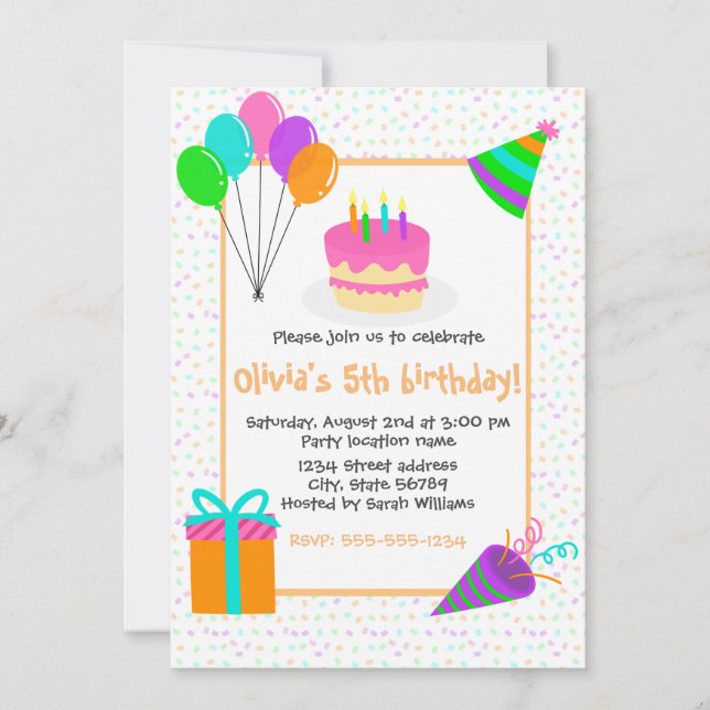 Invitación Colorida fiesta de cumpleaños (Anverso)
