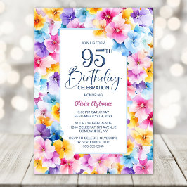 Invitación Colorida fiesta de cumpleaños 95º Floral
