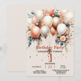 Invitación Colorida fiesta de cumpleaños con globo floral de