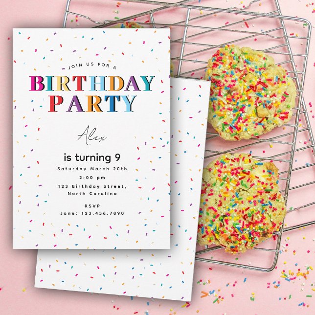 Invitación Colorida fiesta de cumpleaños Confetti cumpleaños (Colorful Birthday Party Confetti Birthday Invitation)