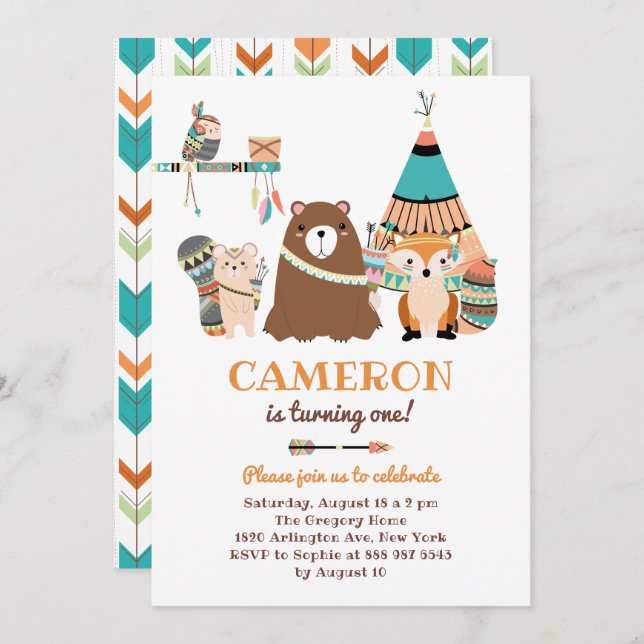 Invitación Colorida fiesta de cumpleaños de amigos tribales d (Anverso / Reverso)