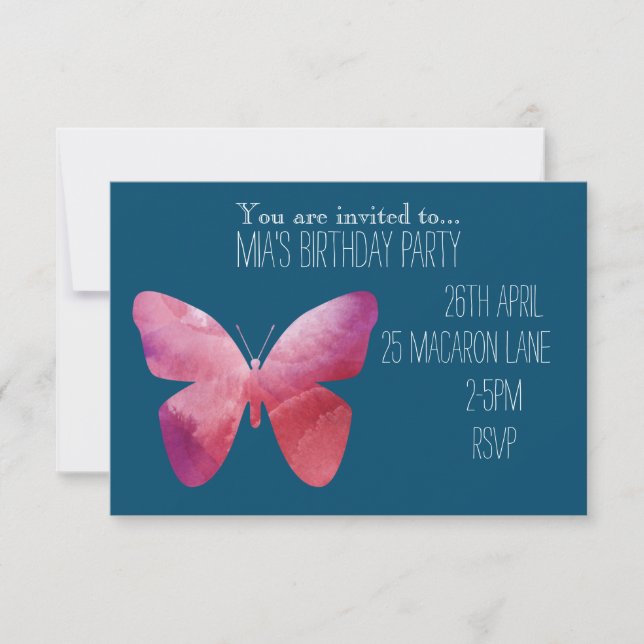 Invitación Colorida fiesta de cumpleaños de chica de mariposa (Anverso)