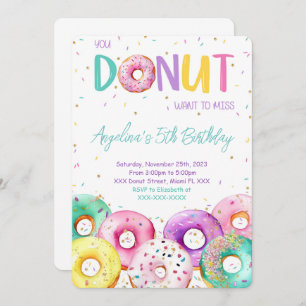 Invitación Colorida fiesta de cumpleaños de Donut