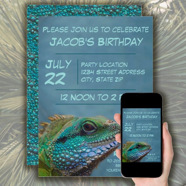 Invitación Colorida fiesta de cumpleaños de Iguana (Subido por el creador)