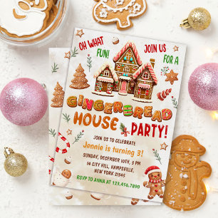Invitación Colorida fiesta de cumpleaños de la casa Gingerbre