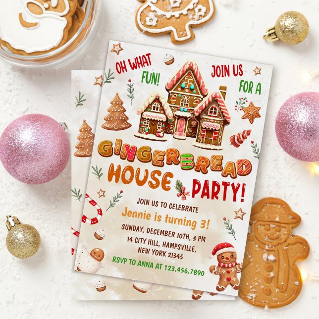 Invitación Colorida fiesta de cumpleaños de la casa Gingerbre (Subido por el creador)