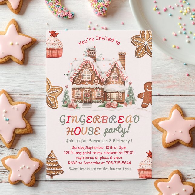 Invitación Colorida fiesta de cumpleaños de la casa Gingerbre (Subido por el creador)