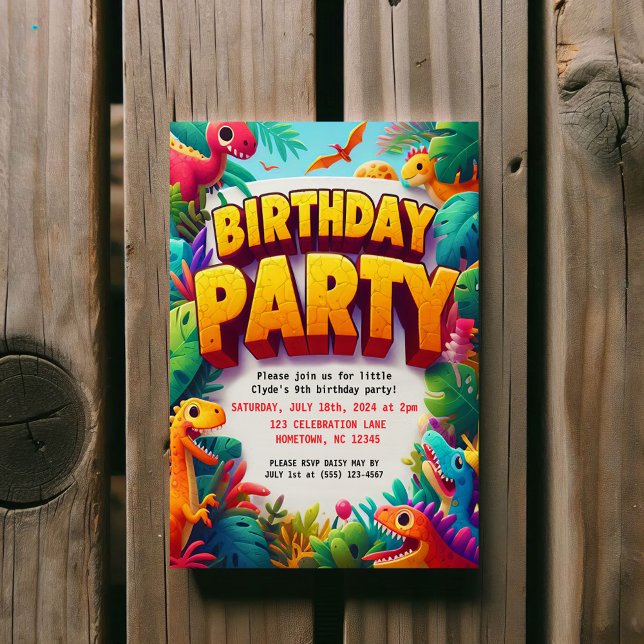 Invitación Colorida fiesta de cumpleaños de los dinosaurios d (Subido por el creador)