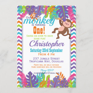Invitación Colorida fiesta de cumpleaños de los monos