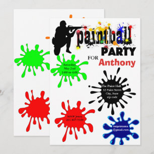 Invitación Colorida fiesta de cumpleaños de Paintball