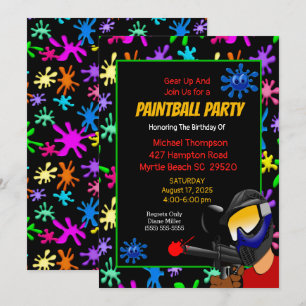 Invitación Colorida fiesta de cumpleaños de Paintball
