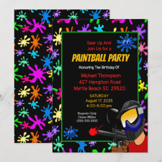 Invitación Colorida fiesta de cumpleaños de Paintball