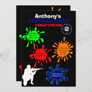 Invitación Colorida fiesta de cumpleaños de Paintball