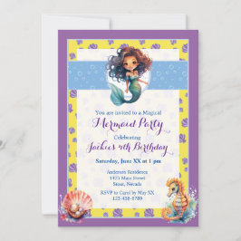 Invitación Colorida fiesta de cumpleaños de sirena mágica