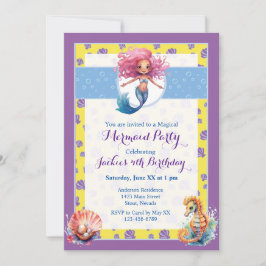 Invitación Colorida fiesta de cumpleaños de sirena mágica