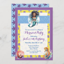 Invitación Colorida fiesta de cumpleaños de sirena mágica