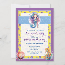 Invitación Colorida fiesta de cumpleaños de sirena mágica