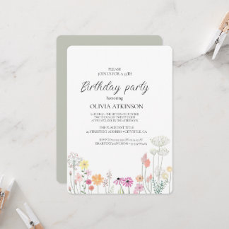 Invitación Colorida fiesta de cumpleaños de Spring Wildflower