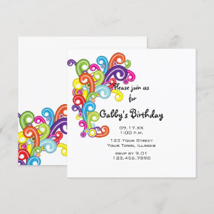 Invitación Colorida fiesta de cumpleaños de Swirls