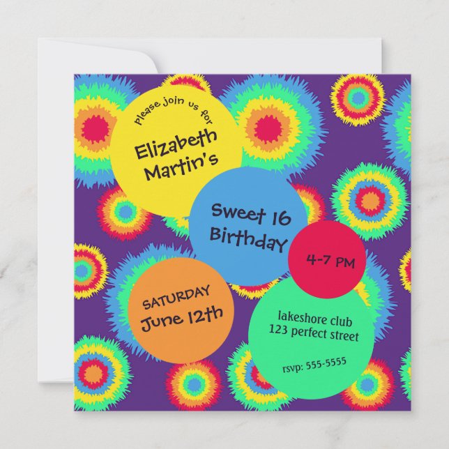Invitación Colorida fiesta de cumpleaños de tinte (Anverso)