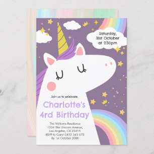 Invitación Colorida fiesta de cumpleaños de Unicornio y Rainb