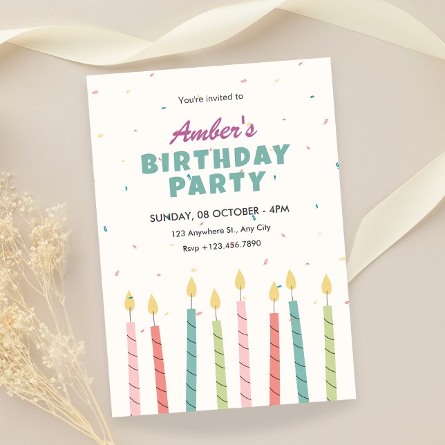 Invitación Colorida fiesta de cumpleaños de velas (Subido por el creador)