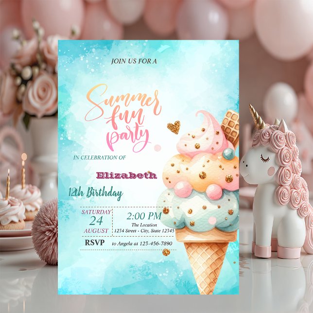 Invitación Colorida fiesta de cumpleaños de verano del helado (Subido por el creador)