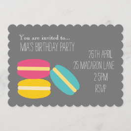 Invitación Colorida fiesta de cumpleaños de yummy macaroon ch