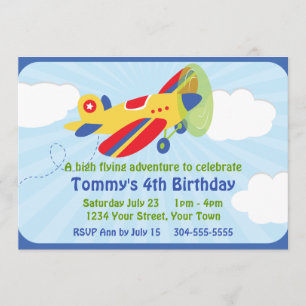 Invitación Colorida fiesta de cumpleaños del avión