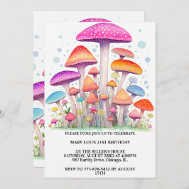 Invitación Colorida fiesta de cumpleaños del Bosque Mushroom