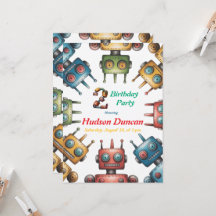 Colorida fiesta de cumpleaños del niño Robots Retr