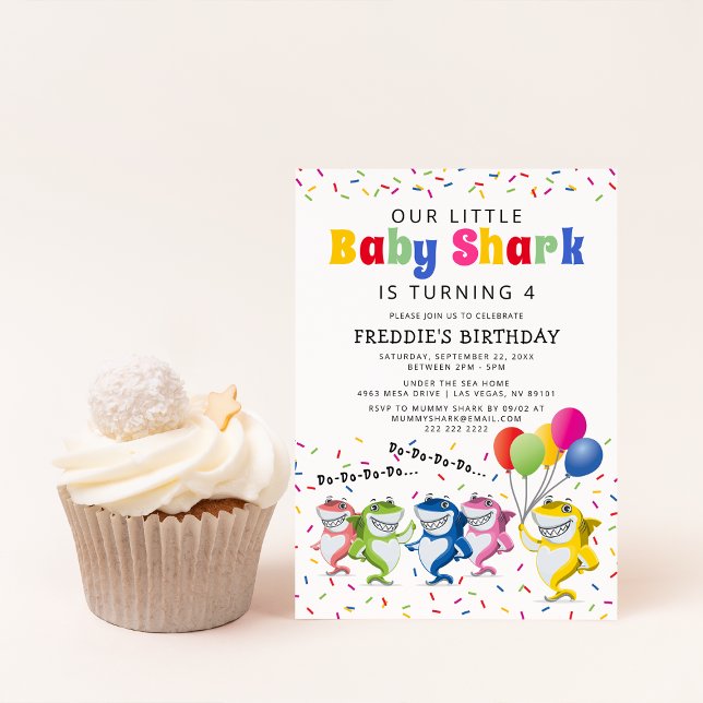 Invitación Colorida fiesta de cumpleaños del tiburón infantil (Subido por el creador)