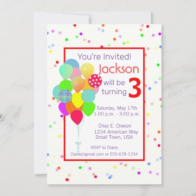 Invitación Colorida fiesta de cumpleaños infantil (Anverso)