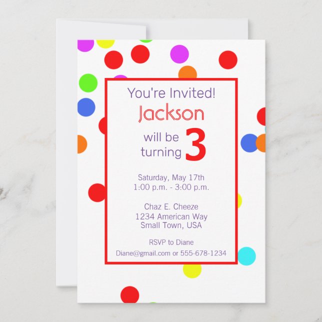 Invitación Colorida fiesta de cumpleaños infantil (Anverso)