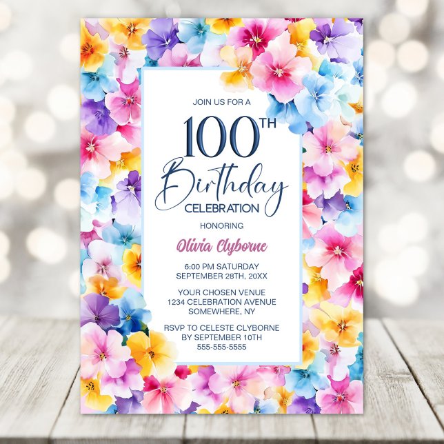 Invitación Colorida fiesta de cumpleaños número 100 (Subido por el creador)