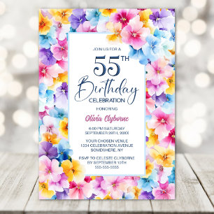 Invitación Colorida fiesta de cumpleaños número 55 floral